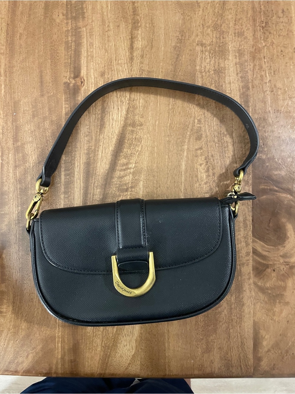 Black Leather Shoulder Bag with Gold Hardware